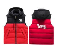 Manteaux sans Manche Monst-er Hunt-er, Hiver Veste Chaude, Gilets de Transition pour le Golf de Randonnée, Fine(Red,M)