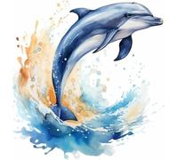 mantianhome Kit de broderie 11CT facile à faire à la main pour adulte, kit de broderie aquarelle, dauphin, animal, kit de point de croix pour débutants ou adultes,-40X50CM