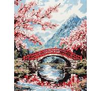mantianhome Kit de broderie au point de croix compté Sakura Park pour adultes, paysage de pont de pavillon, kit de broderie au point de croix 11CT DIY,40X50CM