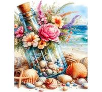 mantianhome Kit de broderie au point de croix Coquillage Fleur Mer 11CT Kit de point de croix populaire, kit de broderie pour débutant avancé à faire soi-même Décoration de la maison -40X50CM