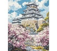 mantianhome Kit de broderie au point de croix estampé Sakura Park pour débutants, Château rétro, gamme complète de kits de broderie pour adultes, motif de broderie 11CT,40 x 50 cm