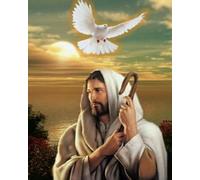 mantianhome Kit de broderie au point de croix Jésus et Colombe, 11 ct, kit de broderie estampé pour débutants, cadeau pour bricoleurs expérimentés-40X50CM