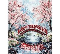 mantianhome Kit de broderie au point de croix Sakura Park 11CT, Paysage du pont du pavillon, Kit de broderie au point de croix compté pour débutants et adultes,40 x 50 cm