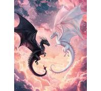 mantianhome Kit de point de croix DIY, Dragon noir et dragon blanc, 40 x 50 cm, 11 ct