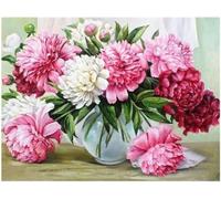 mantianhome Kit de point de croix sculpté, fleur de pivoine, impression de maison, toile soluble dans l'eau, 11CT, kit complet de broderie, fil DMC, travail de tricot, impression de motifs