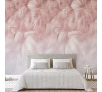 Mantiburi ML1001 Papier peint photo non tissé Motif plumes Aspect plâtre Dégradé de couleur rose, blanc et gris