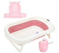 Mantigositeen Baignoire pliable pour bébé avec filet de bain et affichage de la température de changement de couleur, pour enfants de 0 à 6 ans, portable, antidérapante, portable, environ 50 l, rose
