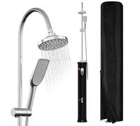 Mantigositeen Douche solaire 20 l en noir - Demi-colonne avec robinet monté en haut - Avec douchette, pommeau de douche 360° et capot de protection