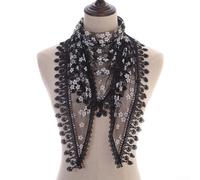 Mantilla Écharpe en dentelle pour femme avec pompons, châle triangulaire doux et respirant pour église, messe, mariage, baptême, première communion, 160 x 50 cm, noir (160 cm E)