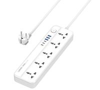 MANTO Multiprise avec 5 prises universelles et 6 ports USB (3 x USB-C PD 20 W + 3 x USB-A), multiprise 2500 W avec interrupteur, protection contre les surtensions, câble de 2 m pour la maison, le