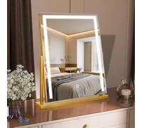 MantoLite Miroir de maquillage LED Miroir de courtoisie éclairé Miroir de coiffeuse compact Miroir LED pour bureau/coiffeuse 3 températures de couleur Éclairage pivotant à 360° Or