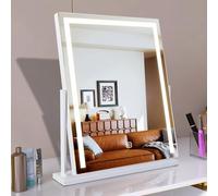 MantoLite Miroir de table carré à interrupteur tactile, 52 x 58 cm, grand miroir cosmétique avec lumières, rotatif à 360°, blanc miroir de maquillage LED, intensité variable, avec lumières pour