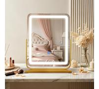 MantoLite Miroir Table LED Rectangulaire 40x47cm Or pour Coiffeuse | Miroir Hollywood Tactile 3 Températures 360°. Rotazione Réglable. Specchio Toeletta pour Chambre