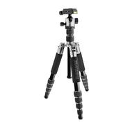 mantona Trépied Light Traveller compact aluminium avec tête rotule, panorama 360°, plaque Arca, pour photographie de voyage, noir-gris