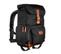 Mantona Luis Junior Sac à dos rétro en cuir véritable avec housse de protection contre la pluie, séparation flexible et compartiment pour tablette pour 1 appareil photo reflex numérique, 1 à 2 objectifs et divers accessoires photo Vert
