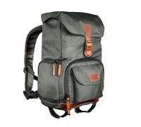 Mantona Luis Junior Sac à dos rétro en cuir véritable avec housse de protection contre la pluie, séparation flexible et compartiment pour tablette pour 1 appareil photo reflex numérique, 1 à 2 objectifs et divers accessoires photo Vert