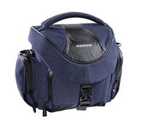 Mantona Sac photo Premium – Compatible avec DSLR & DSLM avec objectif, protection contre la poussière, bandoulière rembourrée, fermeture à clip, couleur bleu