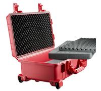 Mantona Trolley Outdoor rouge - Étanche, anti-choc, anti-poussière, empilable, avec roulettes et poignée télescopique, mousse incluse