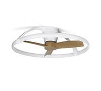 Mantra Nepal Mini Plafonnier LED à intensité variable et ventilateur réversible 30 W DC, blanc/bois, télécommande et contrôle APP