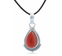 mantraroma Collier pendentif en argent 925 avec pendentif en pierre précieuse cornaline orange rouge pour femme (MAH-114-16)