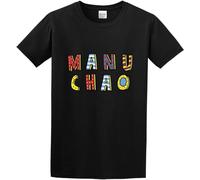 Manu Chao Logo Pullover Men's Crewneck T-Shirt Short Sleeve Top Unisex Pure Cotton Tee Black M