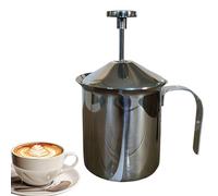 Manual Frother - Stainless Steel, Large Capacity Foam Maker, Milk Frothing Pitcher, Hot Chocolate Latte, Espresso Cream Breakfast, Kitchen Home Cafe, 800ml Metal Double Mesh Hand Pump