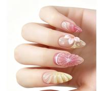 Manucure à pression florale en relief avec finition dégradée Manucure artificielle Ensemble floral brillant Petal Art Conseils décoratifs rapides à presser Faux conseils pastel Ongles artificiels Look