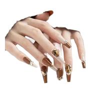 Manucure de tempérament, couleur caramel en automne et en hiver, nouvelle armure de pansement français de style chinois, mode blanche, patch à ongles long fini, épissage bicolore.(S)