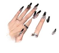 Manucure de tempérament, nouvelle manucure dégradé noir portant un long patch for ongles fait à la main.(S)