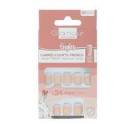 Manucure express et soignée en un instant avec GLAMOUR BEAUTE Faux ongles Carrés Courts French Manucure, x24, colle incluse - Lot de 2