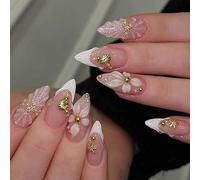 Manucure française élégante à presser sur les ongles autocollants avec sculpture en relief en ABS confortable pour toutes les occasions Ongles artificiels confortables
