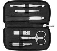 Manucure Kit (6 Pièces,Set De Soin Des Ongles Et Pédicure,Cuir De Vachette Avec Fermeture Éclair,Avec Coupe-Ongles Compact),Premium,Noir