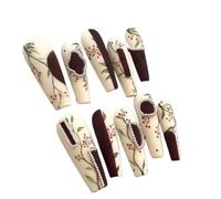 Manucure qui améliore le tempérament, nouvelle armure givrée peinte à la main en hiver, patch à ongles rétro de style chinois, forme de main modifiée blanche en forme de T.(S)