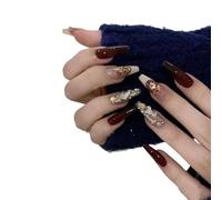 Manucure qui améliore le tempérament, patch de manucure française blush bordeaux rétro, faux ongles faits à la main portant un faux patch for ongles, le produit fini est détachable.(M)