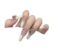 Manucure qui améliore le tempérament, patch for ongles français blanc pur fait à la main. La manucure en diamant perlé peut être démontée et réutilisée.(M)
