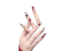 Manucure qui rehausse le tempérament, pansement des ongles, fleur rétro, couleur rouge, produit fini, amour, nouveau nail art moyen et long, blanc et pur à la main.(M)