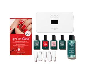 Manucurist - Kit de Vernis Effet Gel Green Flash Slim - Lampe LED 36W avec Base Coat + Top Coat + 2 Couleurs : Vernis Poppy Red & Hortencia + Lampe LED + Dissolvant + Clips pour Ongles - Cadeau Femme
