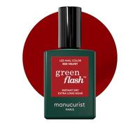 Manucurist Vernis Semi Permanent Rouge Velours Green Flash Red Velvet - Vernis Effet Gel Ongle UV Semi Permanent & LED - 12-Free, Bio Sourcé (84%) - Manucure Professionnelle - 15 ml
