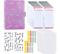 Manuel A6 avec sac à fermeture éclair Carnet Macaron Carnet de budget en espèces à feuilles mobiles en PU comprenant du papier budgétaire couleur Autocollants de mots anglais 4 couleurs 8 autoco