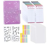 Manuel A6 avec sac à fermeture éclair Carnet Macaron Carnet de budget en espèces à feuilles mobiles en PU comprenant du papier budgétaire couleur Autocollants de mots anglais 4 couleurs 8 autocolla