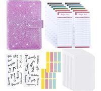 Manuel A6 avec sac à fermeture éclair Carnet Macaron Carnet de budget en espèces à feuilles mobiles en PU comprenant du papier budgétaire couleur Autocollants de mots anglais 4 couleurs 8 autocollant