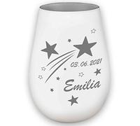 MANUFACTURE DU LASER Photophore en verre personnalisé - Lumière de réconfort - Enfants étoiles - Parents en deuil - blanc/argent - Cadeau commémoratif avec nom et date - Petit ange -