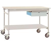 Manuflex BB5351.7035 Table dappoint complète BASE mobile avec plateau en mélamine + plateau à tiroir simple, L x P x H : 1500 x 800 x 850 mm gris clair (RAL