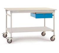 Manuflex BB5357.0002 Table dappoint complète BASE mobile avec plaque en plastique + plateau à tiroir simple, L x P x H : 1500 x 800 x 850 mm gris clair (RAL
