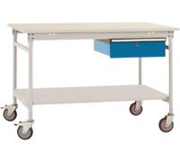 Manuflex TP5341.0002 Table dappoint complète BASE mobile avec plaque en mélamine + plateau à tiroir simple, L x P x H : 1250 x 800 x 850 mm gris clair (RAL