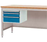 Manuflex ZB4675.0002 Boîtier pour table de travail ALU, hauteur utile 300 mm avec 3 tiroirs, pour profondeur de table 600 mm