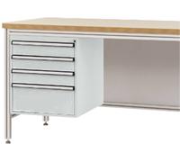 Manuflex ZB4825.7035 Boîtier pour table de travail ALU, hauteur utile 500 mm avec 4 tiroirs, pour profondeur de table 600 mm