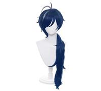 MANUKS Perruque Anime Cosplay pour Kaeya Alberch Perruque,Long Blue Ponytail Perruque Cheveux synthétiques,Halloween Costume Cosplay,pour Fête Carnaval Noël