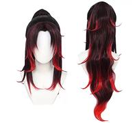 MANUKS Perruque Anime Cosplay pour Tsugikuni Yoriichi Perruque,Black and Red Long Perruque Cheveux synthétiques,Halloween Costume Cosplay,pour Fête Carnaval Noël