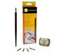 MANUSCRIPT Leonardt Ensemble de calligraphie à main ronde - 1 stylo à plume en bois, 5 pointes variées, fabriquées par des experts et une boîte à pointe vintage, ensemble de stylos de calligraphie